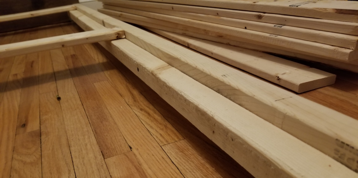 close up of 2x2 used to support slats